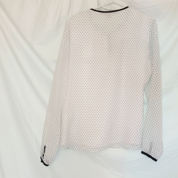 WHBM white with black polka dots sheer lined blouse long sleeve career tie neck - Picture 8 of 10